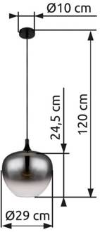 Globo Maxy hanglamp, Ø 29 cm, rookgrijs, glas rokerig grijs-transparant, helder, zwart