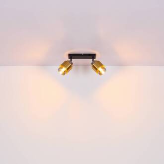 Globo Milley plafondspot, lengte 26 cm, messingkleur, 2-lamps. zwart, messing, rookgrijs