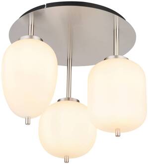 Globo Plafondlamp Blacky I, nikkel/opaal, Ø 46 cm, 3-lamps, glas opaal, mat nikkelkleurig