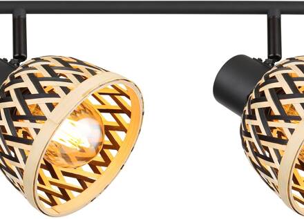 Globo Plafondlamp Colly bamboe vlechtwerk, 4-lamps naturel, zwart