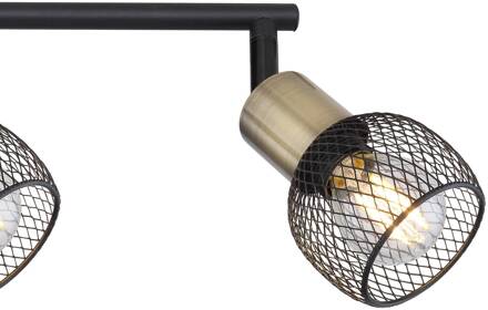 Globo Plafondlamp Fiastra, zwart/oudmessing 4-lamps zwart, oud-messing