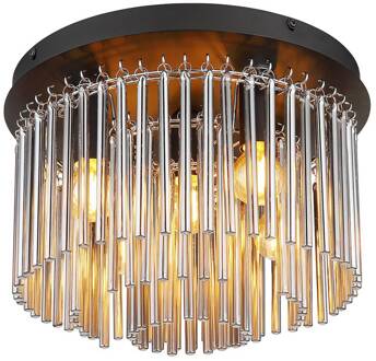 Globo Plafondlamp Gorley, zwart/rookgrijs, Ø 32 cm metaal/glas zwart, chroom, rookgrijs