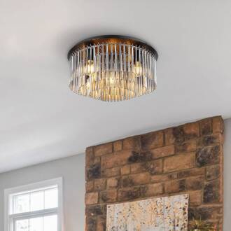 Globo Plafondlamp Gorley, zwart/rookgrijs, Ø 50 cm metaal/glas zwart, chroom, rookgrijs