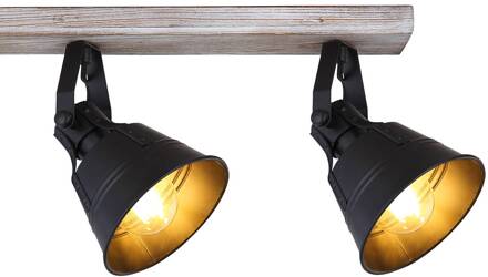 Globo Plafondlamp Günther van metaal, zwart, 4-lamps mat zwart, licht hout