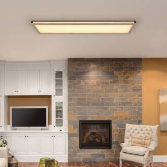 Globo Plafondlamp Karla rechthoekig lengte 120 cm hout donker, wit, zwart