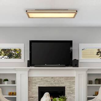 Globo Plafondlamp Karla rechthoekig, lengte 80 cm hout donker, wit, zwart