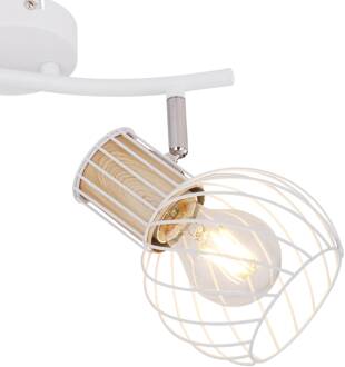 Globo Plafondlamp Luise in wit en houtoptiek, 2-lamps wit, licht hout