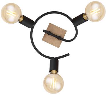 Globo Plafondlamp Martha met hout, spiraal 3-lamps zwart, bruin