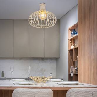 Globo Plafondlamp Mateo, crème/zandkleurig, metaal, Ø 40 cm