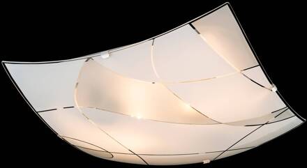 Globo Plafondlamp Paranja, hoekig, 30x30cm, patroon gesatineerd wit, chroom