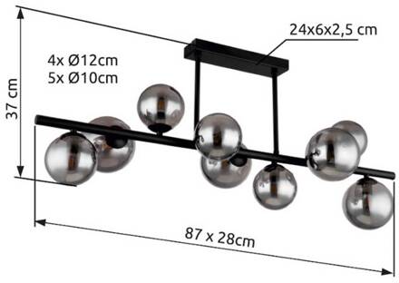 Globo Plafondlamp Riha Led Metaal Zwart 9x G9 Led