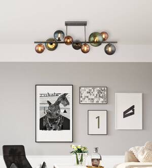 Globo Plafondlamp Riha, lengte 87 cm, rookgrijs/zwart, 9-lamps. rookgrijs, zwart