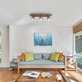 Globo Plafondlamp Underwood, lengte 71 cm, bruin/rookgrijs, MDF rookgrijs, bruin