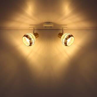 Globo Plafondlamp Widy met henneptouw-decoratie, 2-lamps wit, bruin