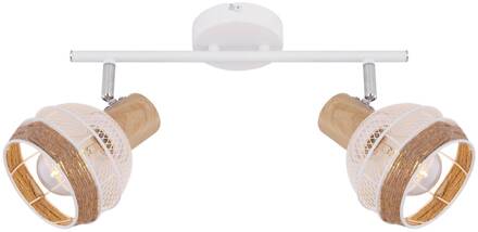 Globo Plafondlamp Widy met henneptouw-decoratie, 2-lamps wit, bruin