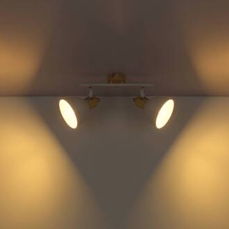 Globo Plafondlamp Wiho van metaal wit/houtoptiek 2-lamps wit, helder hout