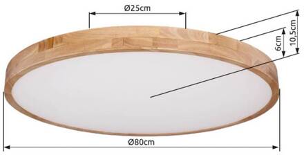 Globo Rainer LED plafondlamp, Ø 80 cm, houteffect, metaal, CCT bruin