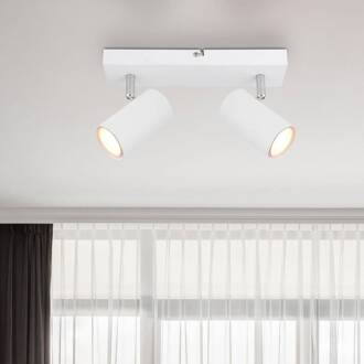Globo Robby plafondspot, wit, lengte 26 cm, 2-lamps, metaal