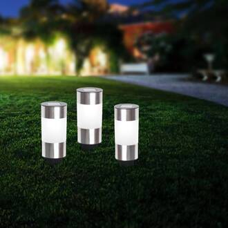 Globo Ronde Valea sokkellamp op zonne-energie van roestvrij staal roestvrij staal, gesatineerd