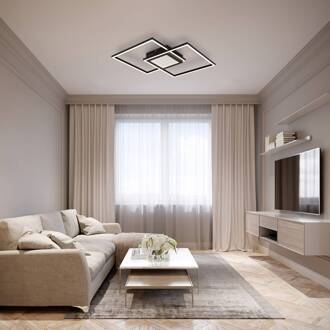 Globo Saunders LED plafondlamp, lengte 43 cm, zwart, 3D-effect