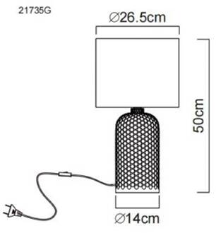 Globo Sofia tafellamp, grijs, hoogte 50 cm, stof/glas
