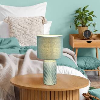 Globo Sofia tafellamp, lichtgroen, hoogte 50 cm, stof/glas