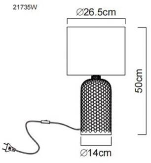 Globo Sofia tafellamp, wit, hoogte 50 cm, stof/glas