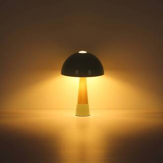 Globo Tafellamp Paulin, matgroen/houtlook, metaal, hoogte 36,5 cm groen mat, houtlook