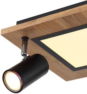 Globo Ulla plafondlamp met LED's, 2-lamps, 30x30cm matzwart, licht hout, gesatineerd