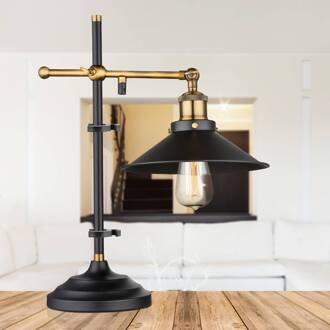 Globo Verstelbare tafellamp Viktor zwart, antiek messing