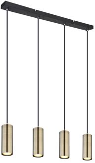 Globo Villach - Hanglamp 1 lichts eiken look zwart met smoke glas