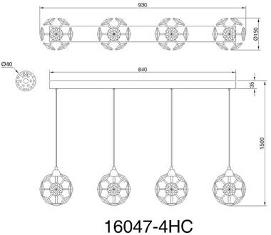 Globo Virina LED hanglamp, lengte 93 cm, transparant, kristal transparant, chroom, zwart