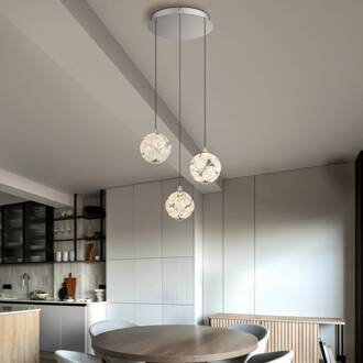 Globo Virina LED hanglamp, Ø 42 cm, transparant, kristal, 3-lamps transparant, chroom, zwart