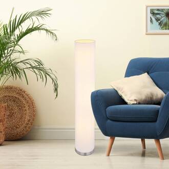 Globo Vloerlamp Ava, zandkleurige textiel-kap zandkleurig, nikkel