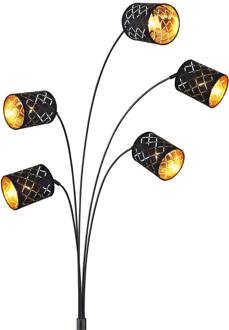 Globo Vloerlamp Clarke, zwart/goud, 5-lamps zwart, goud
