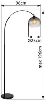 Globo Vloerlamp Newcastle, hoogte 196 cm, zwart mat/rookgrijs matzwart, rookgrijs-transparant