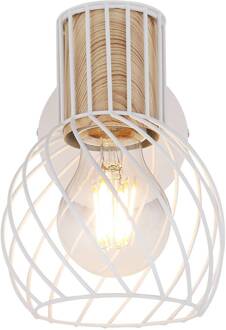 Globo Wandlamp Luise in wit met houtoptiek-fitting wit, licht hout