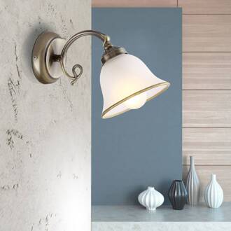 Globo Wandlamp Odin, oudmessing oud-messing, wit gesatineerd