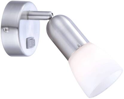 Globo Wandspot Cathy, nikkel mat, met schakelaar mat nikkel, wit