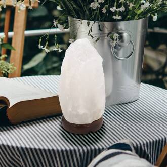 Globo Zoutkristal-tafellamp Stone, wit donkerbruin, wit