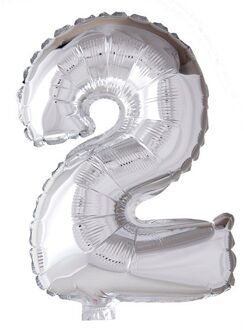 globos Cijfer Ballon Nummer '2' Zilver Folie 40cm Geschikt Voor Helium