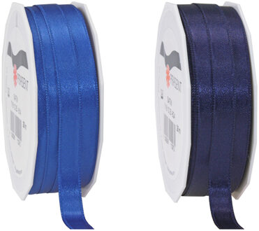 Glorex hobby - Satijn cadeau inpak deco sierlint - 2 tinten blauw - 25 meter x 1 cm - Cadeaulinten