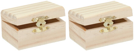 Glorex Kistje - 2x stuks - hout - klein - rechthoek - met sluiting - 8x5,5x4,5 cm - houten kisjes