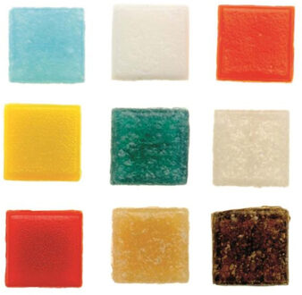 Glorex mozaiek steentjes/tegeltjes - starters pakket - vierkant - 60x stuks - multi - 2 x 2 cm