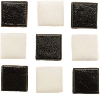Glorex mozaiek steentjes/tegeltjes - starters pakket - vierkant - 60x stuks - wit/zwart - 2 x 2 cm