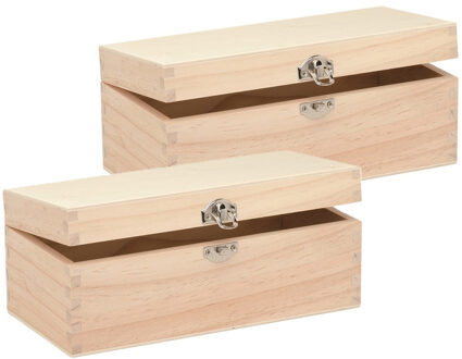 Glorex schatkistje - 2x - hout - met sluiting - 23 x 11 x 9 cm - Sieraden - kleine kistjes