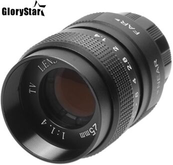 Glorystar 25 Mm Cctv F1.4 Tv Movie Lens + C Mount + Metalen Zonnekap Voor Canon Eos Ef Efs dslr Camera 5D 6D 7D Ii Iii 70D 80D