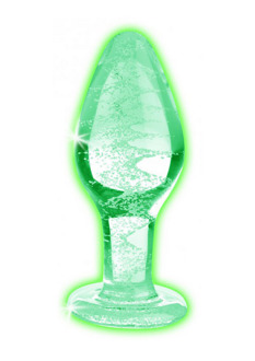 Glow-In-The-Dark - Glas Buttplug - Groot - Glow-In-The-Dark - Glas Buttplug - Groot