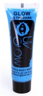 Glow in the dark schmink - blauw - neon - tube - 10 ml - licht op bij uv licht - lichaam en gezicht