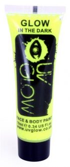 Glow in the dark schmink - geel - neon - tube - 10 ml - licht op bij uv licht - lichaam en gezicht